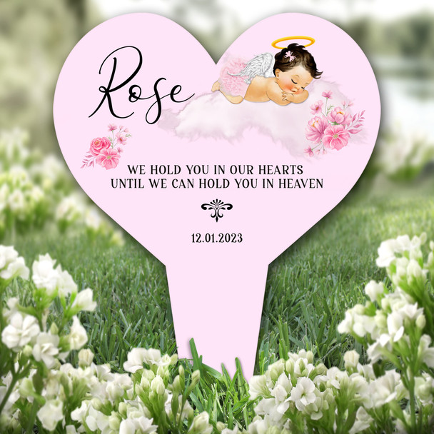 Heart Light Brown Baby Girl Pink Remembrance Garden Plaque Grave Memorial Stake