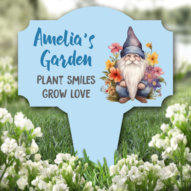 Plant Smiles Grow Love Garden Gnome Personalised Gift Garden Plaque Sign Stake
