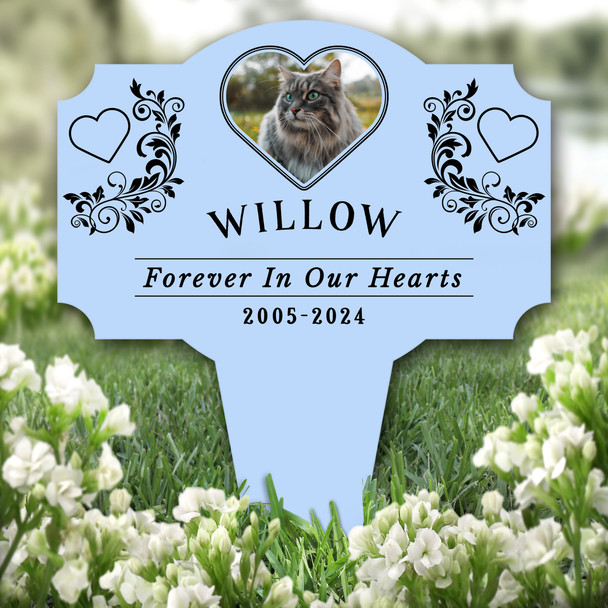 Blue Dog Cat Heart Photo Pet Remembrance Grave Garden Plaque Memorial Stake
