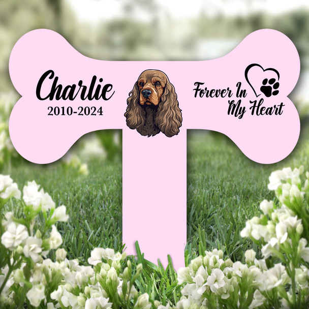 Bone Pink Cocker Spaniel Heart Pet Remembrance Grave Plaque Memorial Stake
