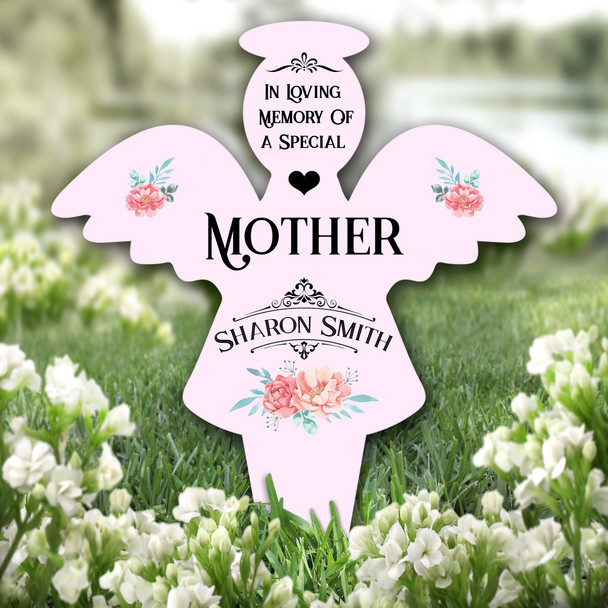 Angel Pink Special Mother Floral Remembrance Garden Plaque Grave Memorial Stake