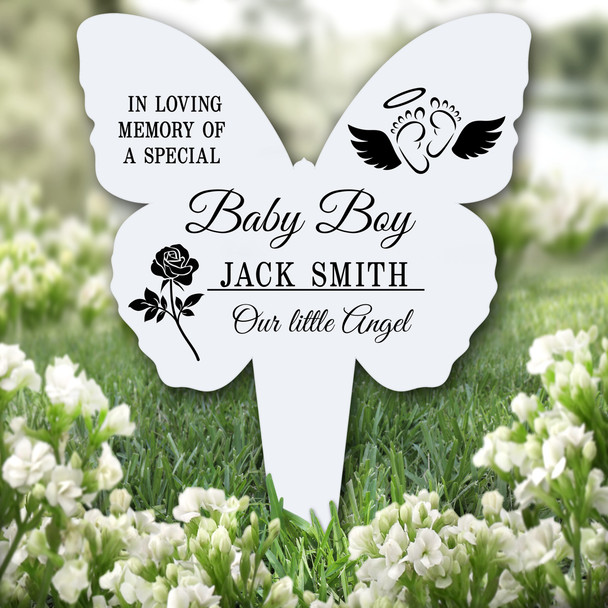 Butterfly Light Blue Baby Feet With Wings Grave Garden Plaque Memorial Stake