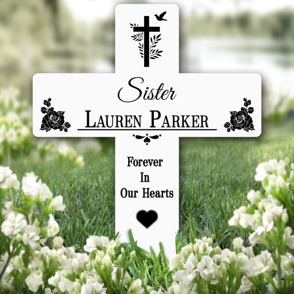 Cross Sister Black Roses Remembrance Garden Plaque Grave Marker Memorial Stake