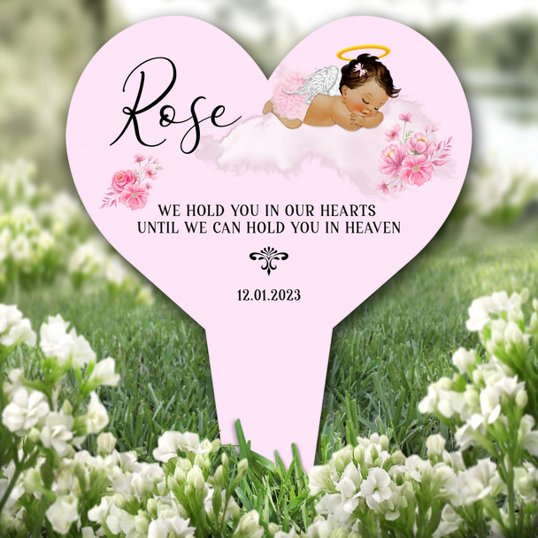 Heart Brown Baby Girl Pink Remembrance Garden Plaque Grave Marker Memorial Stake