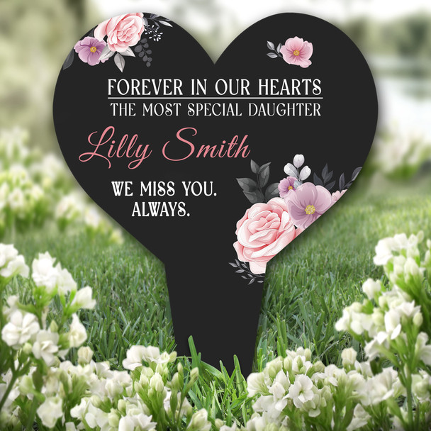 Heart Black Special Daughter Remembrance Garden Plaque Grave Memorial Stake