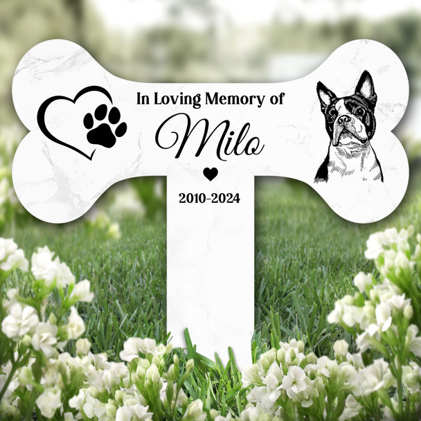 Bone Heart Boston Terrier Dog Pet Remembrance Grave Garden Plaque Memorial Stake