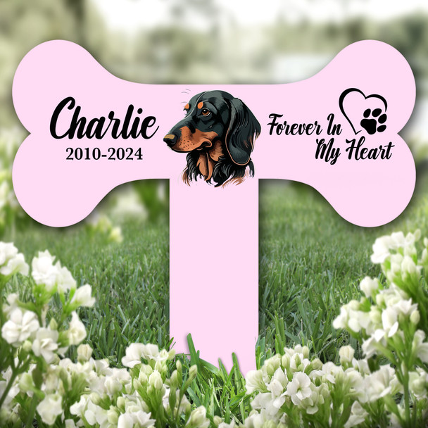 Bone Pink Dachshund Dog Heart Pet Remembrance Grave Garden Plaque Memorial Stake