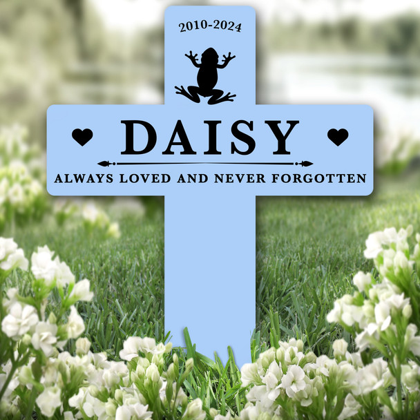 Cross Blue Frog Pet Remembrance Garden Plaque Grave Personalised Memorial Stake