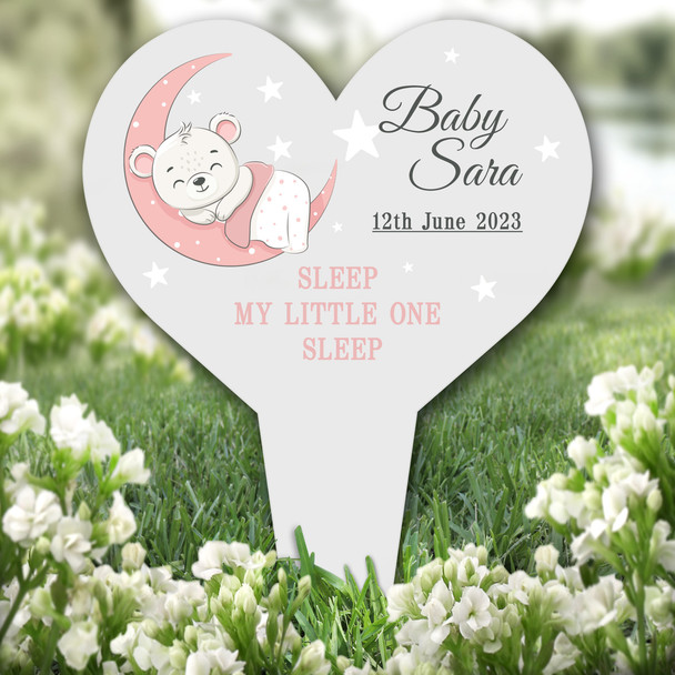 Heart Pink Baby Bear Remembrance Garden Plaque Grave Marker Memorial Stake