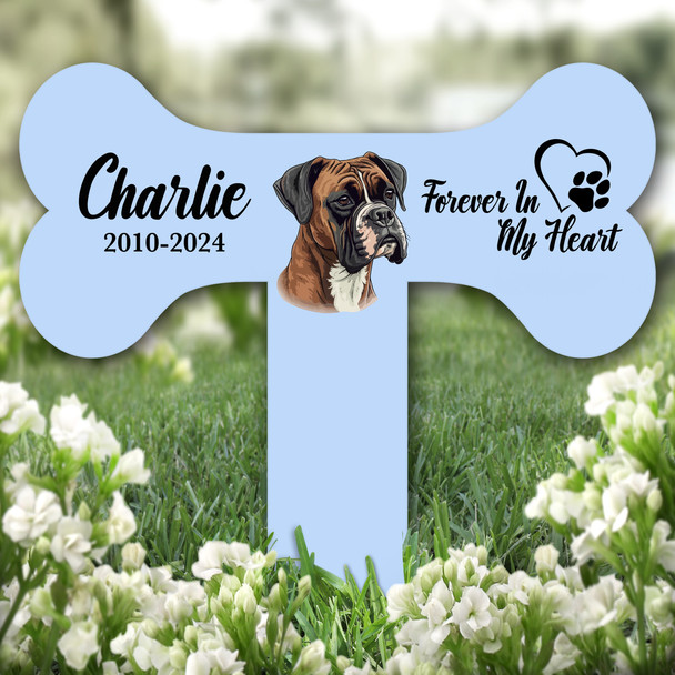 Bone Blue Boxer Dog Heart Pet Remembrance Garden Plaque Grave Memorial Stake