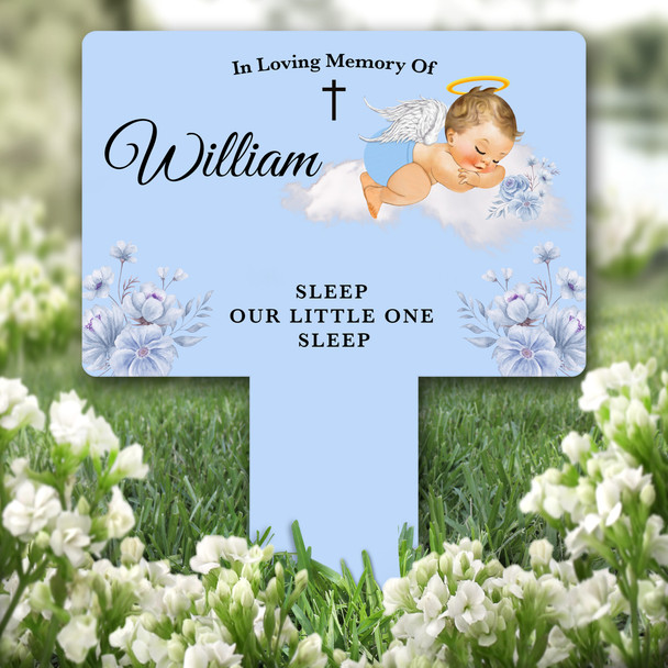Blonde Hair Baby Boy Blue Remembrance Garden Plaque Grave Marker Memorial Stake