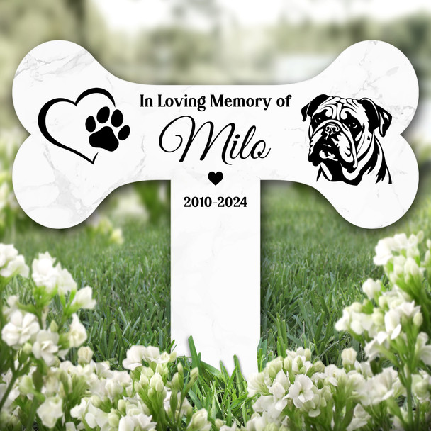Bone Heart Bulldog Pet Remembrance Garden Plaque Grave Marker Memorial Stake