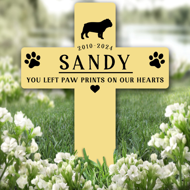 Cross Yellow Bulldog Dog Pet Remembrance Garden Plaque Grave Memorial Stake