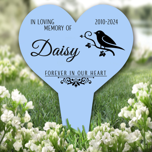 Heart Canary Bird Pet Blue Remembrance Garden Plaque Grave Marker Memorial Stake