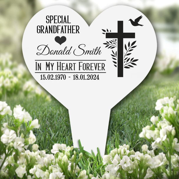 Heart Grandfather Leaves Cross Remembrance Garden Plaque Grave Memorial Stake