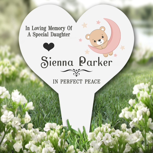 Heart Daughter Baby Bear With Moon & Stars Grave Garden Plaque Memorial Stake