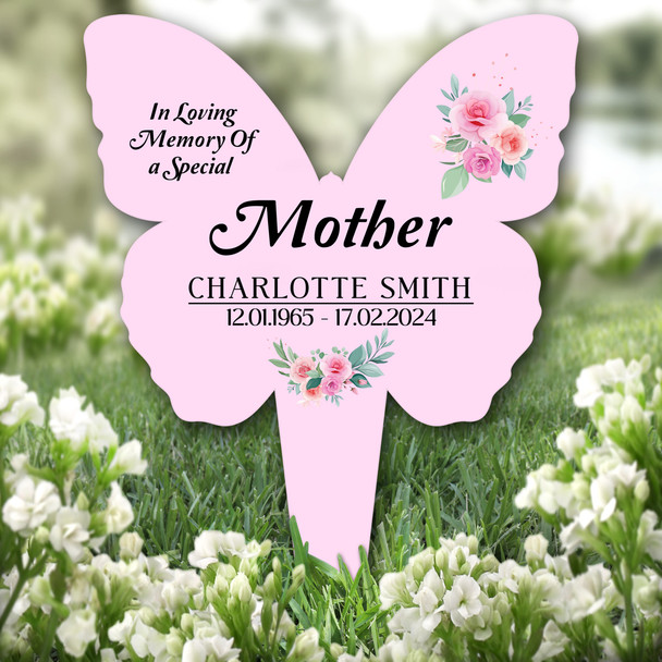 Butterfly Pink Mother Floral Remembrance Garden Plaque Grave Memorial Stake