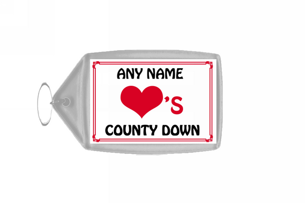Love Heart County Down Personalised Keyring