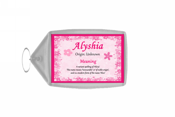 Alyshia Personalised Name Meaning Keyring