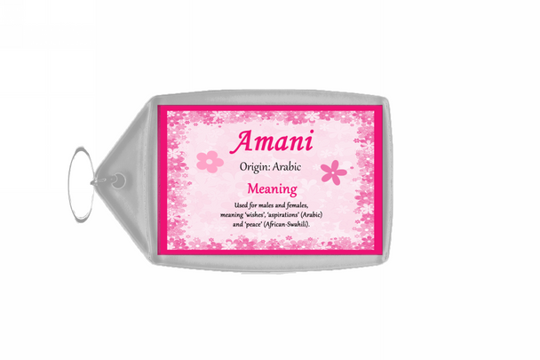 Amani Personalised Name Meaning Keyring