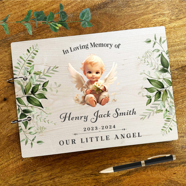 Baby Angel Leaves Childrens Sympathy Loving Memory Funeral Condolence Guest Book