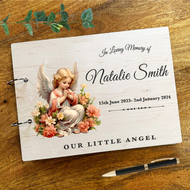 Vintage Angel Childrens Sympathy In Loving Memory Funeral Condolence Guest Book