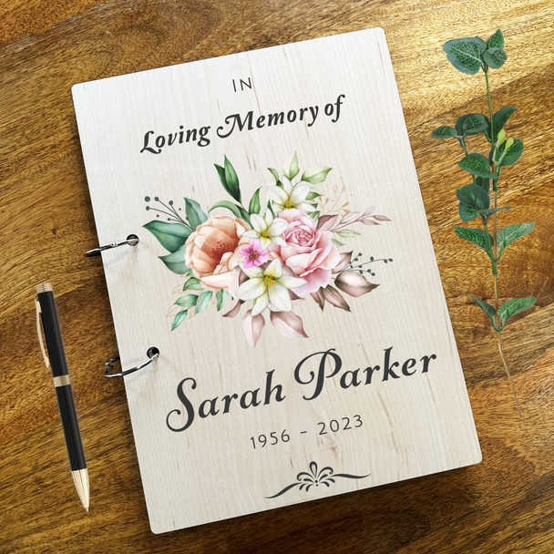 Watercolour Pink Floral Sympathy In Loving Memory Funeral Condolence Guest Book