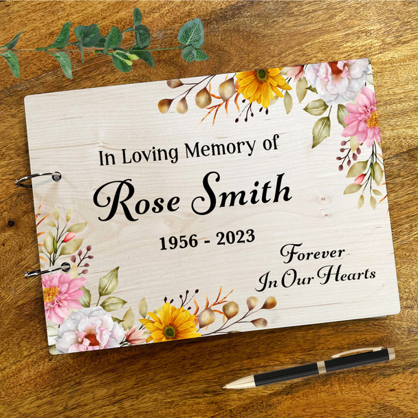 Watercolour Pink Yellow Sympathy Loving Memory Funeral Condolence Guest Book