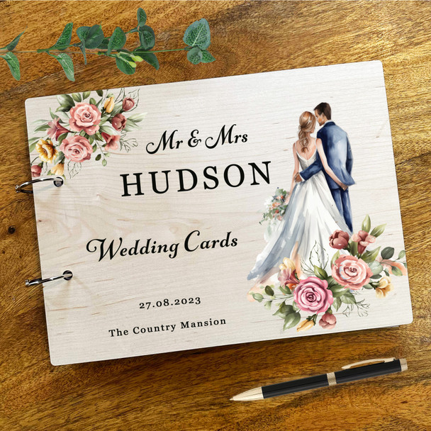 Wood Watercolour Bride Groom Wedding Memories Keepsakes Wedding Card Keeper Book