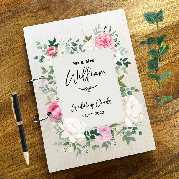 Wood Pink White Floral Wedding Memories Keepsakes Wedding Card Keeper Book