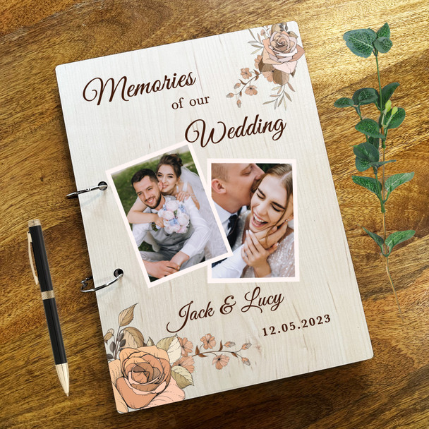 Wood Vintage Roses Photo Album Wedding Day Memories Keepsake Book