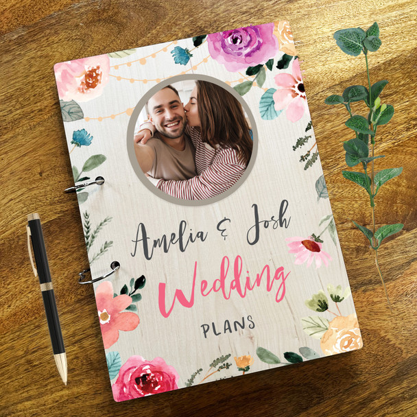 Wood Bright Flowers Journal Scrapbook Organiser Wedding Day Planner Book