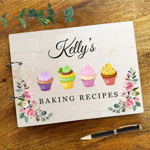 Wood Pink Floral Scrapbook Notes List Baking Cook Recipe Keeper Book