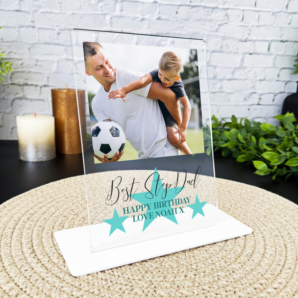 Best Step Dad Happy Birthday Gift Star Blue Photo Personalised Acrylic Plaque