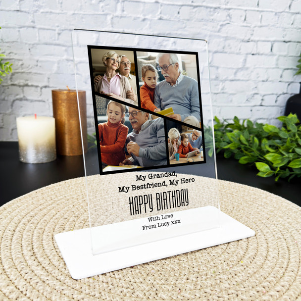 Grandfather Birthday Gift Black Grid Photo Frame Personalised Acrylic Plaque