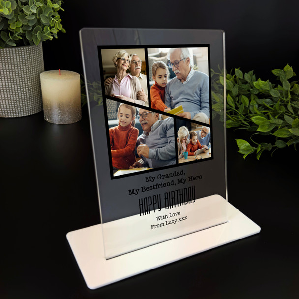 Grandfather Birthday Gift Black Grid Photo Frame Personalised Acrylic Plaque