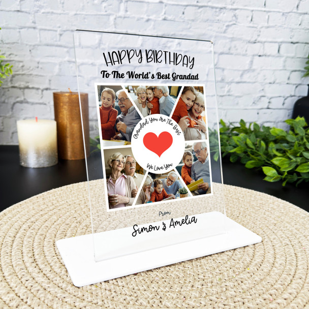 Grandfather Birthday Gift Red Heart Photo Grid Personalised Acrylic Plaque