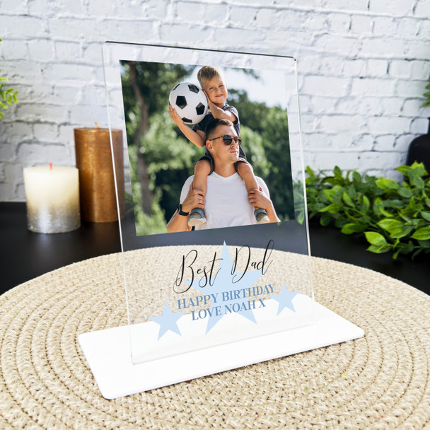 Best Dad Happy Birthday Gift Star Blue Photo Personalised Acrylic Plaque