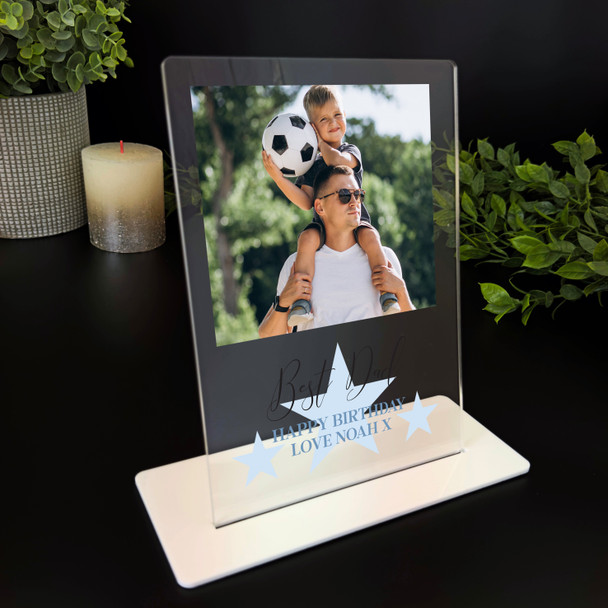 Best Dad Happy Birthday Gift Star Blue Photo Personalised Acrylic Plaque