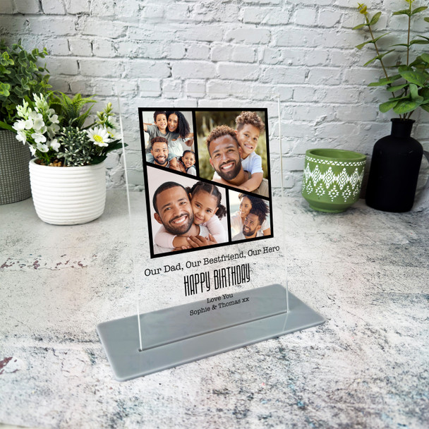 Birthday Gift For Dad Black Grid Photo Frame Personalised Acrylic Plaque