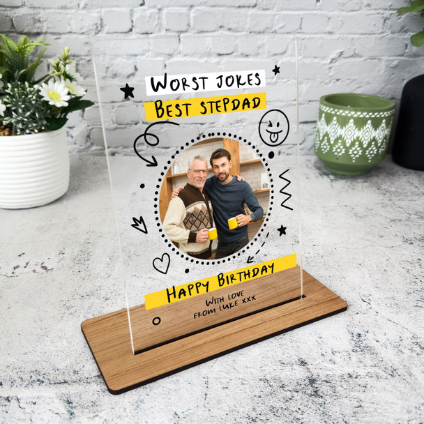 Stepdad Birthday Gift Doodles Round Photo Personalised Acrylic Plaque