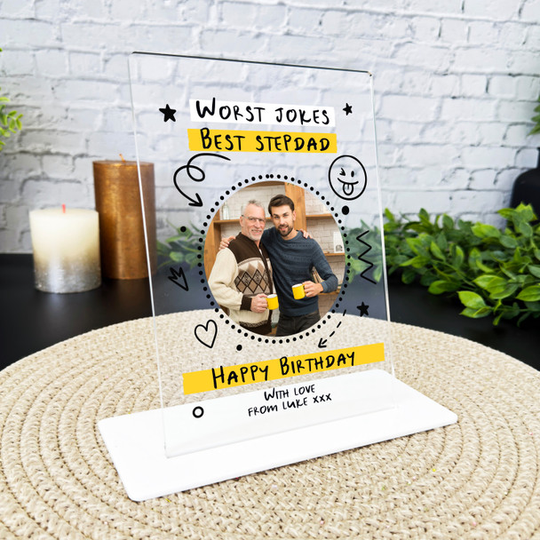 Stepdad Birthday Gift Doodles Round Photo Personalised Acrylic Plaque
