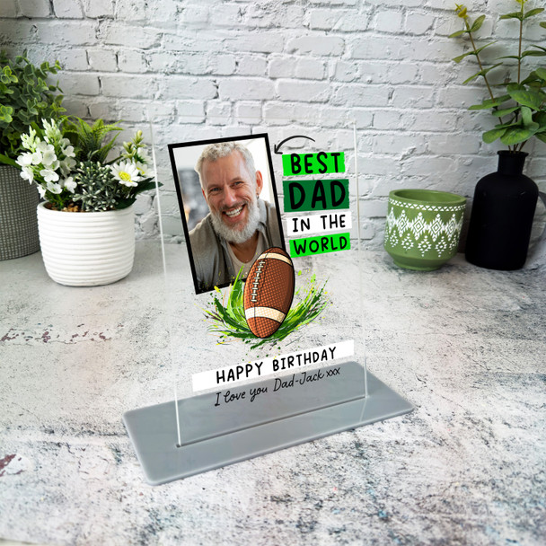 Birthday Gift Best Dad Rugby Ball Photo Personalised Acrylic Plaque