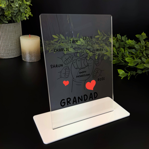 Grandfather Fathers Day Gift Fist 6 Hands Red Hearts Personalised Acrylic Plaque