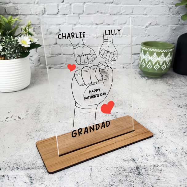 Grandfather Fathers Day Gift Fist 2 Hands Red Hearts Personalised Acrylic Plaque