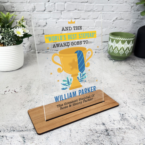 Stepdad Fathers Day Gift World's Best Stepdad Trophy Personalised Acrylic Plaque