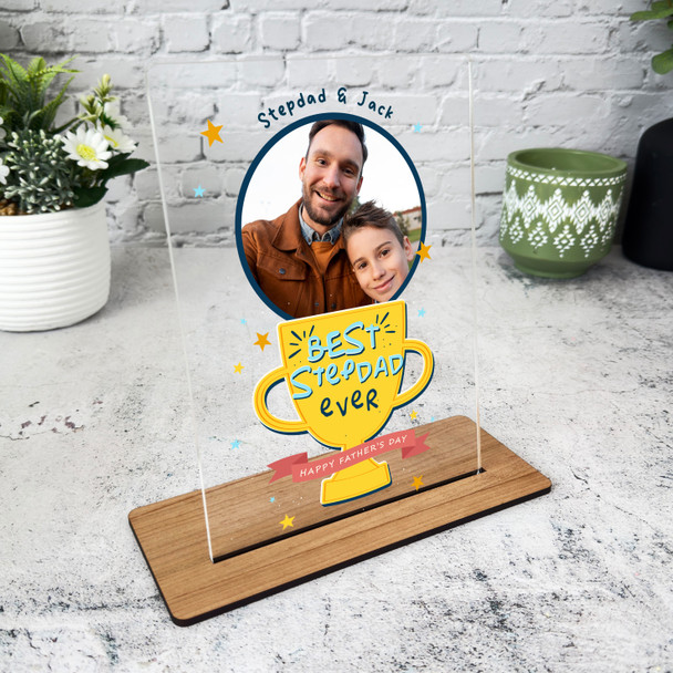 Stepdad Fathers Day Gift Best Stepdad Trophy Photo Personalised Acrylic Plaque