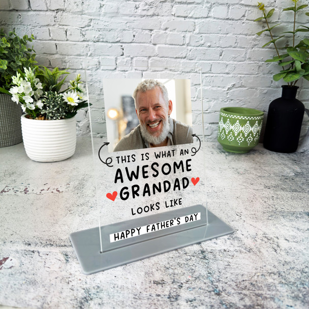 Grandfather Fathers Day Gift Awesome Grandad Photo Personalised Acrylic Plaque