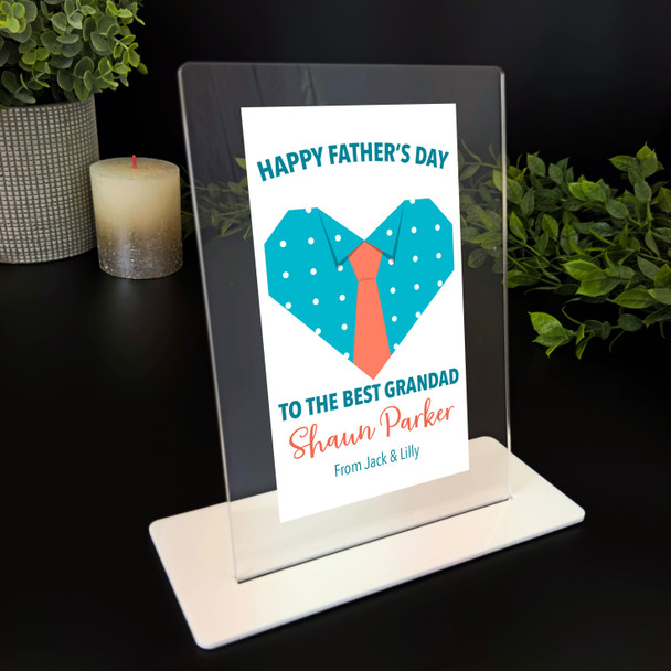 Grandfather Fathers Day Gift Heart Shirt With Tie Personalised Acrylic Plaque
