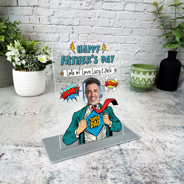 Fathers Day Gift Super Dad Comic Book Style Photo Personalised Acrylic Plaque